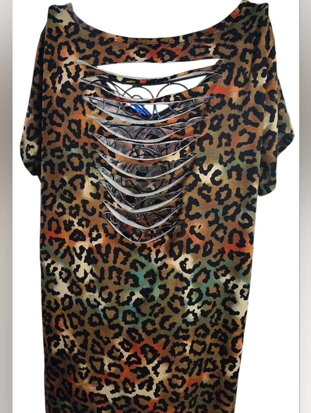 Leopard Print V-Neck Midi Dress - Brown Size 3x - Picture 3 of 3